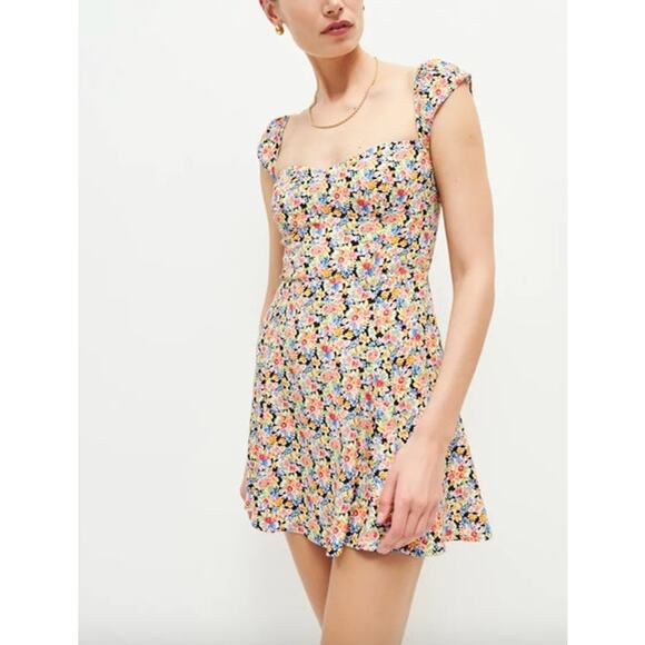 REFORMATION Dress Size 0 Floral Black Colorful Mini Tanis $218 - Picture 1 of 5